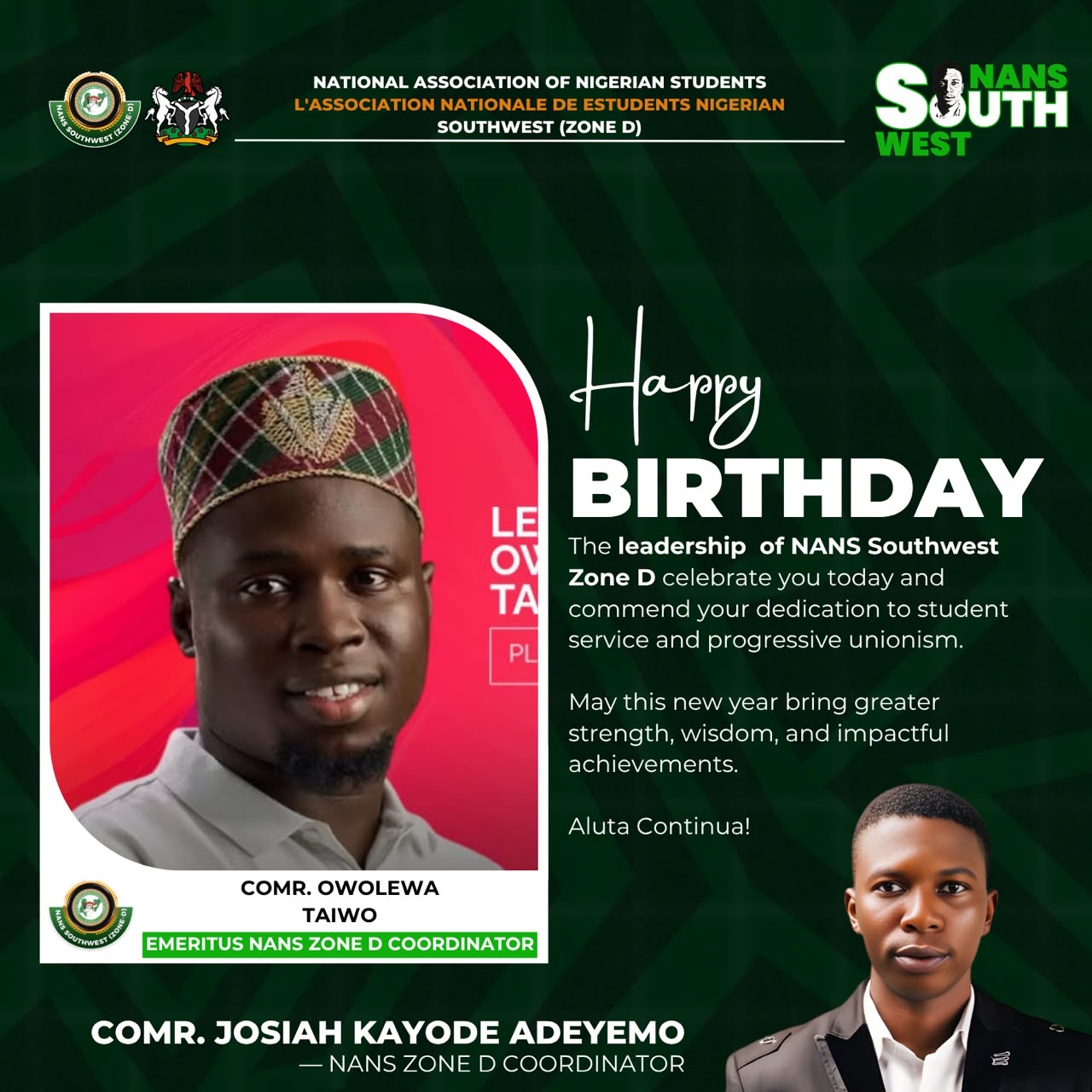 NANS Southwest Zone D Celebrates Comrade Owolewa Taiwo on His Birthday, Commends His Legacy of Purposeful Leadership